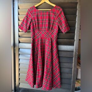 Hell Bunny Red Plaid Dress Small Short Sleeve Tartan Rockabilly Retro Pockets